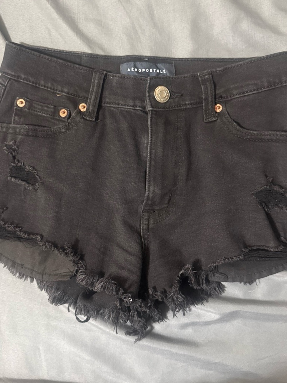 Aeropostale Women's Black Distressed Frayed Hem Jean Shorts